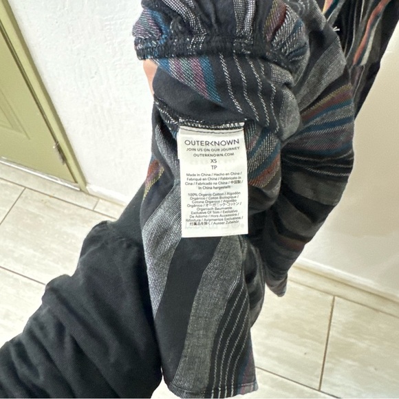 Outerknown Cielo Black Gray Blue Stripe Organic Cotton Babydoll Dress XS - Picture 3 of 8